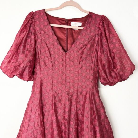 Rachel Parcell Anthropologie Flared Organza Dress Pink Polka Dot Women’s 4 - Picture 4 of 14